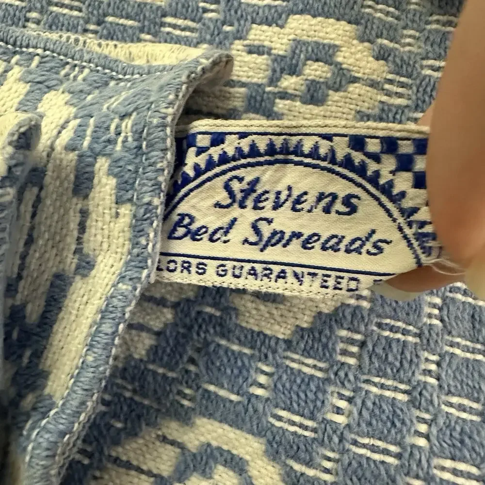 Stevens Vintage 70s Bedspread Coverlet Set of 2 Twin Size Blue White Floral